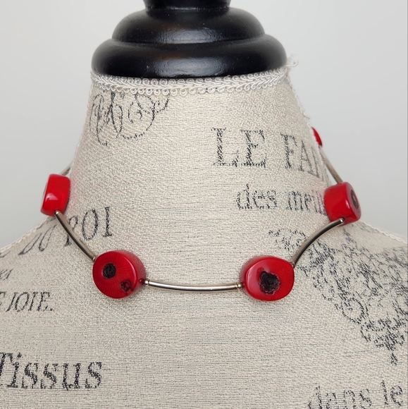 60s Red Coral Silver Necklace - Picture 1 of 9